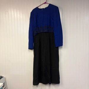Talbots Blue and Black Women's Dress Vintage Size 12 Long Sleeve